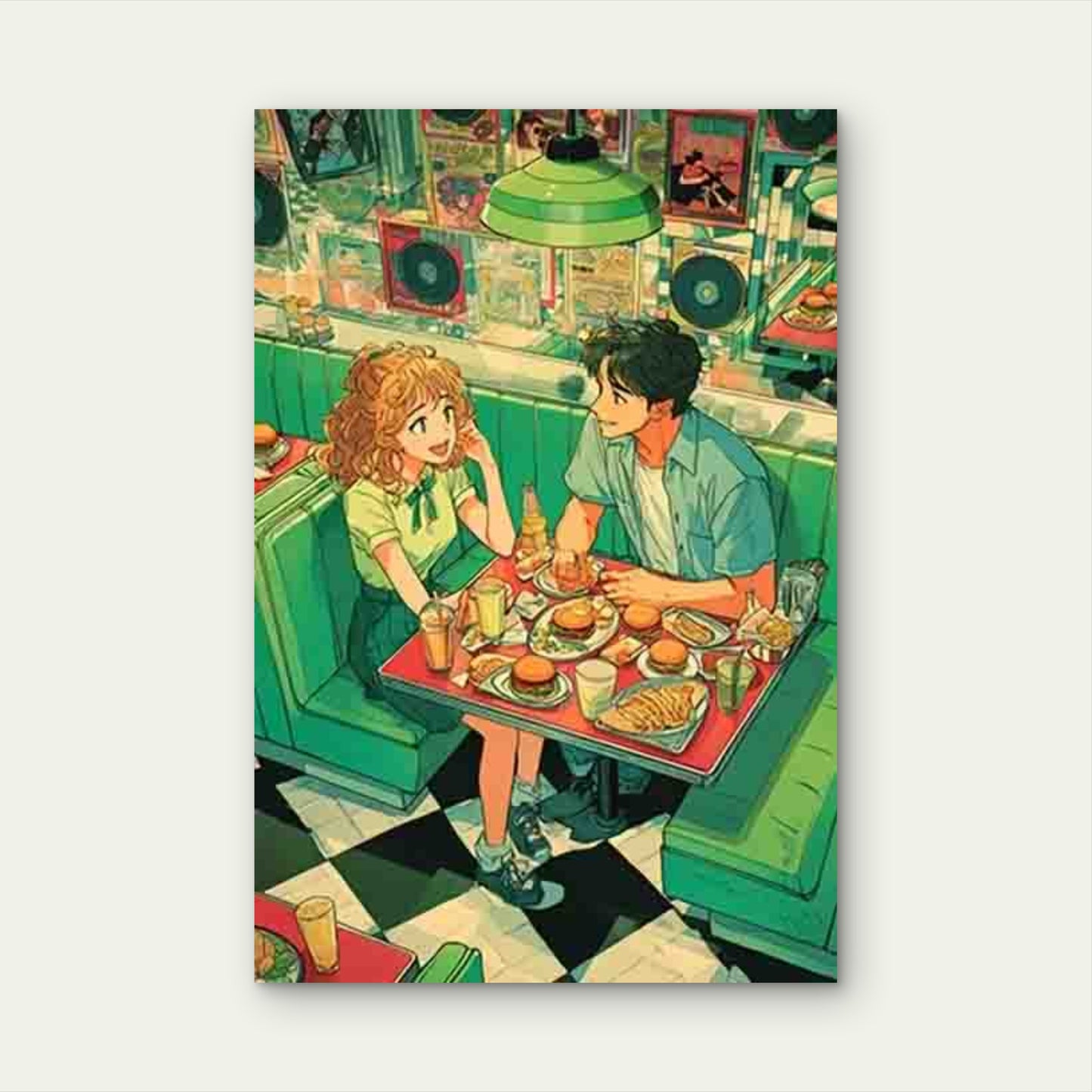 Featuring Retro Diner Date Delight Metal Print Ready to Hang