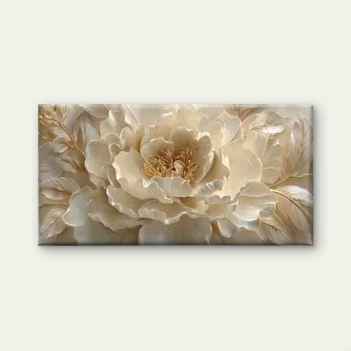 Elegant Beige Peony Blossom Wall Art Canvas Office Home Room Framed 120x60cm