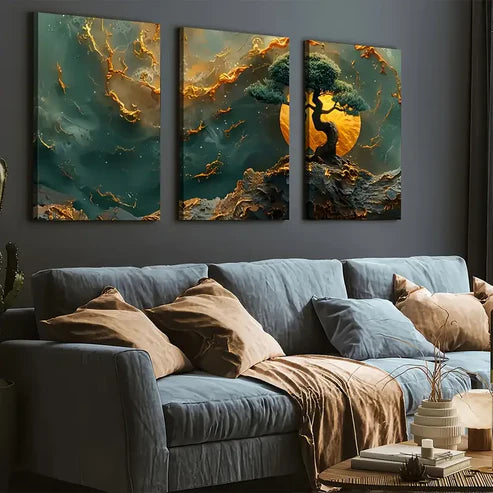 3pcs Abstract Art Style Trees And Mountains Art Smooth Wall Art Set Canvas Unframed - High Quality Print 100% Australian Made Wall Canvas - Bella Home Decor