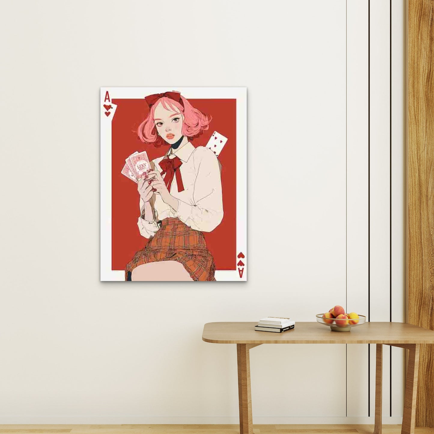 Retro Ace of Hearts Playing Card Design 60x90cm Metal Print Ready to Hang - Bella Home Decor