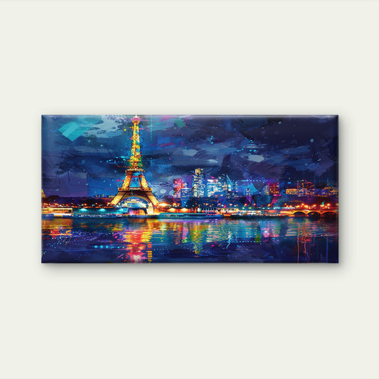 Paris Eiffel Tower Night Wall Art Canvas Office Home Room Framed 120x60cm