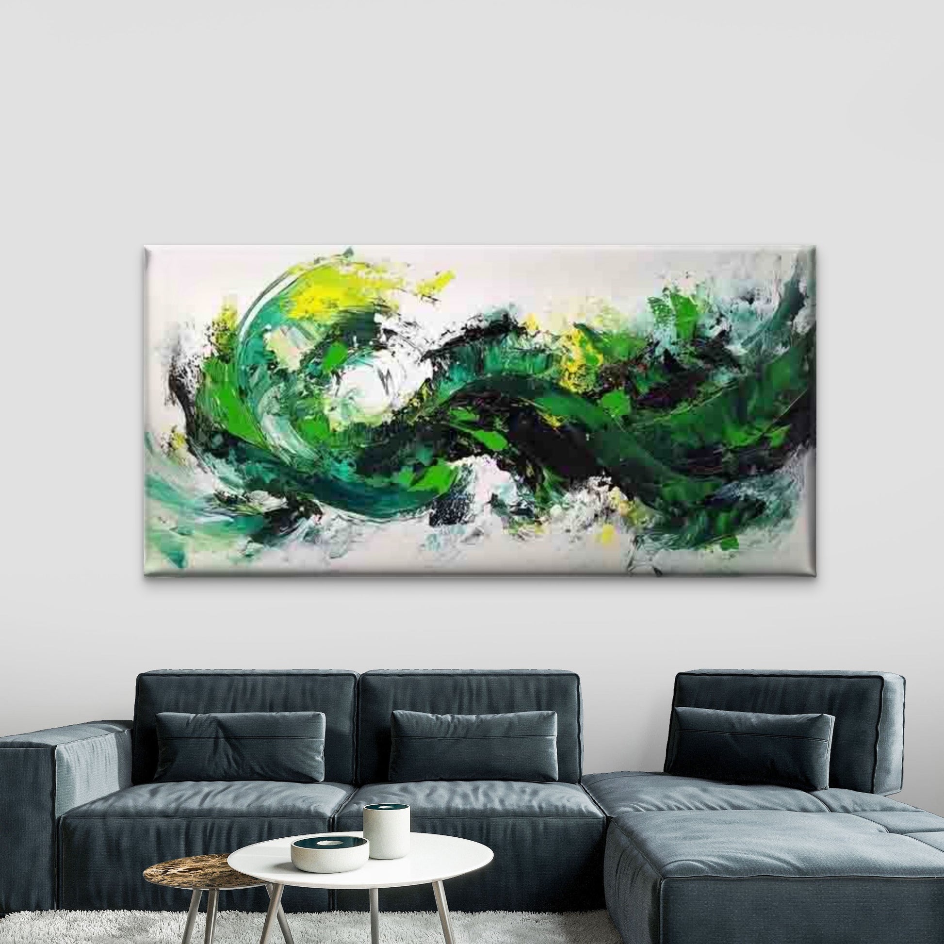 Green Tones & Bubble Effects Wall Art Canvas Office Home Room Framed 120x60cm - Bella Home Decor