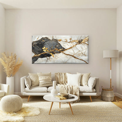 Luxury Gold Leaf Vein Marble Wall Art Canvas Office Home Room Framed 120x60cm