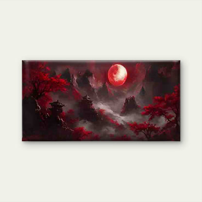 Red Trees And Ancient Pavilions Wall Art Canvas Office Home Room Framed 120x60cm - Bella Home Decor