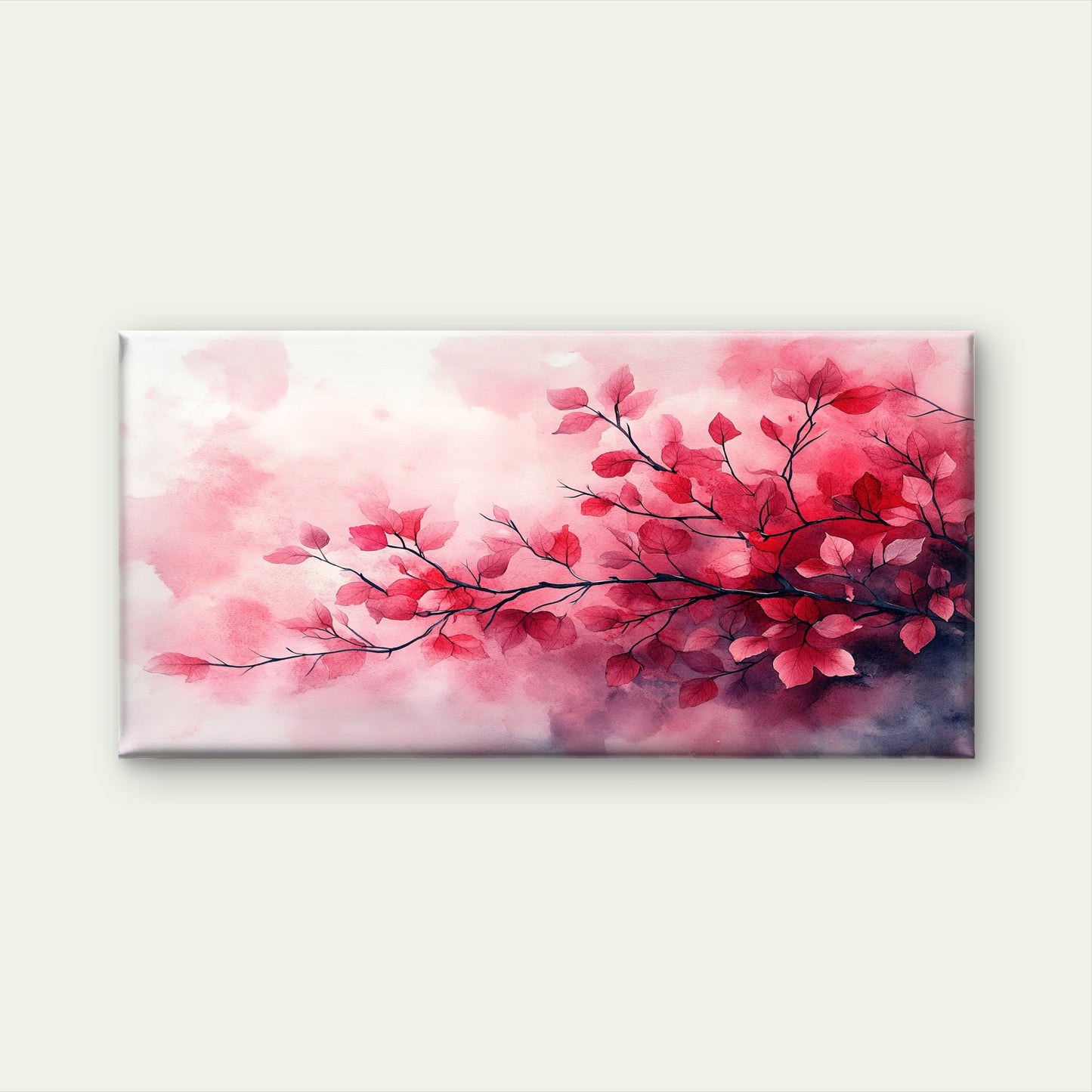 Vibrant Red Leafy Branches Wall Art Canvas Office Home Room Framed 120x60cm