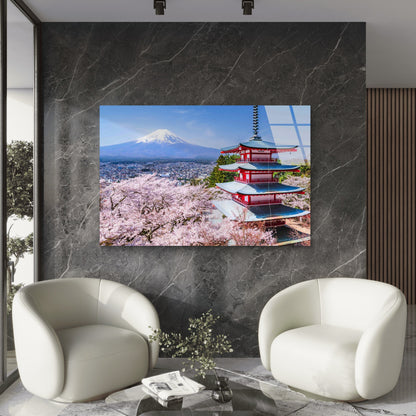 Japan Mount Fuji Pagoda Tempered Glass Printing Wall Art Australian Made Quality