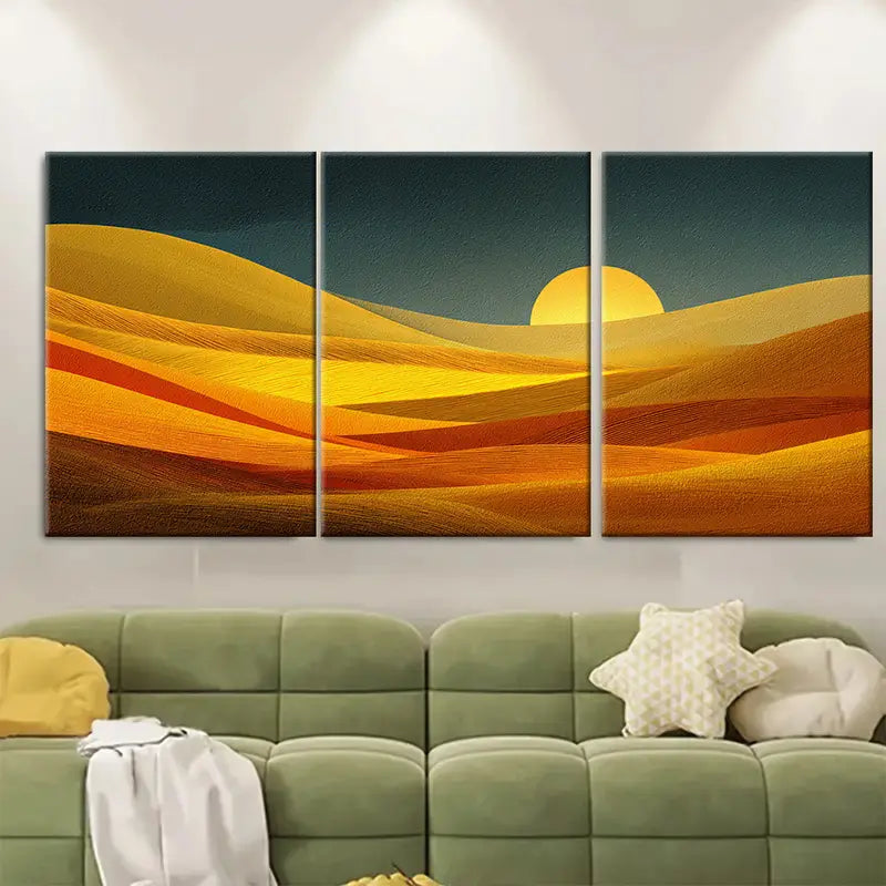 3pcs Modern Sun Abstract Desert Oil Painting Wall Art Set Canvas Framed 40x60cm - High Quality Print 100% Australian Made Wall Canvas Ready to Hang