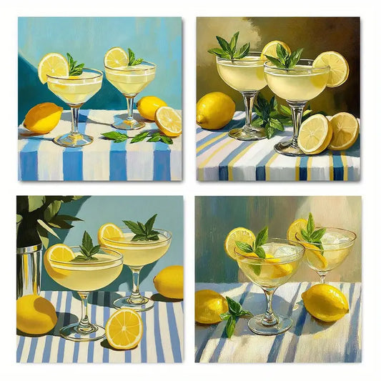 4pcs Happy Hour Picture Modern Artwork Wall Art Canvas Framed