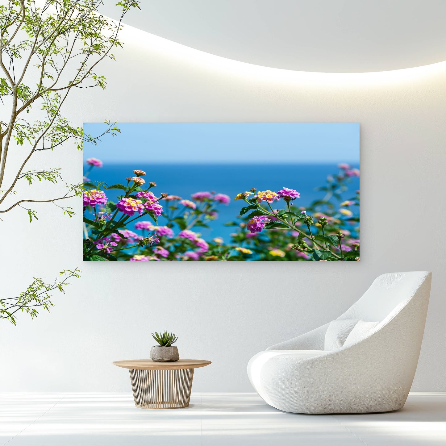 Vibrant Lantana Ocean Scene Wall Art Canvas Office Home Room Framed 120x60cm