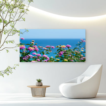 Vibrant Lantana Ocean Scene Wall Art Canvas Office Home Room Framed 120x60cm