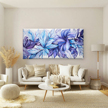 Blue Purple Leaf Design Wall Art Canvas Office Home Room Framed 120x60cm