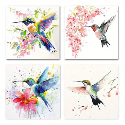 4pcs  Colorful hummingbirds CH  Wall Art Canvas Framed