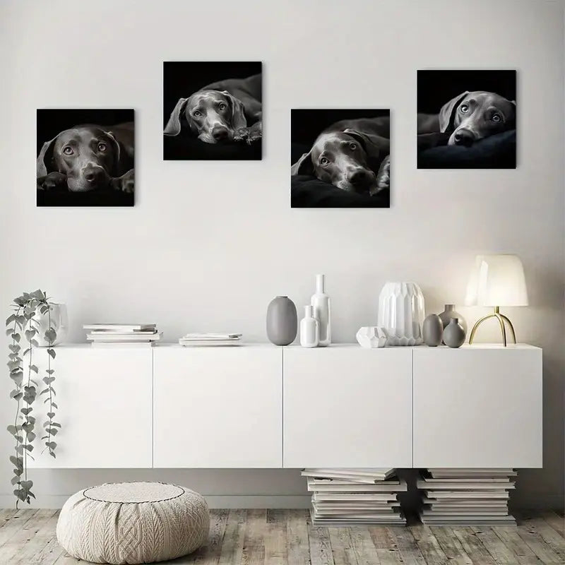 4pcs Dog for Living Room Restaurants  er   Wall Art Canvas Framed