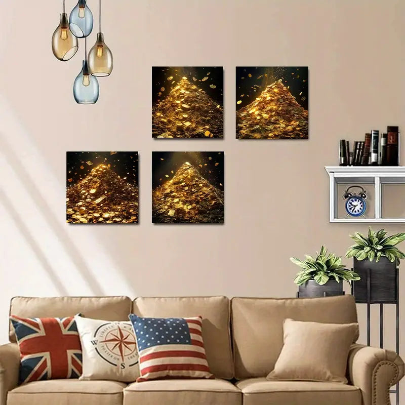4pcs Golden And Silvery Treasur Wall Art Canvas Framed