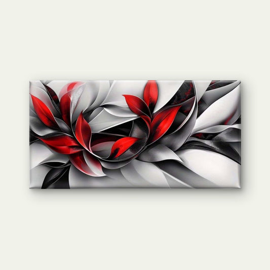 Abstract Red Black White Leaf Wall Art Canvas Office Home Room Framed 120x60cm