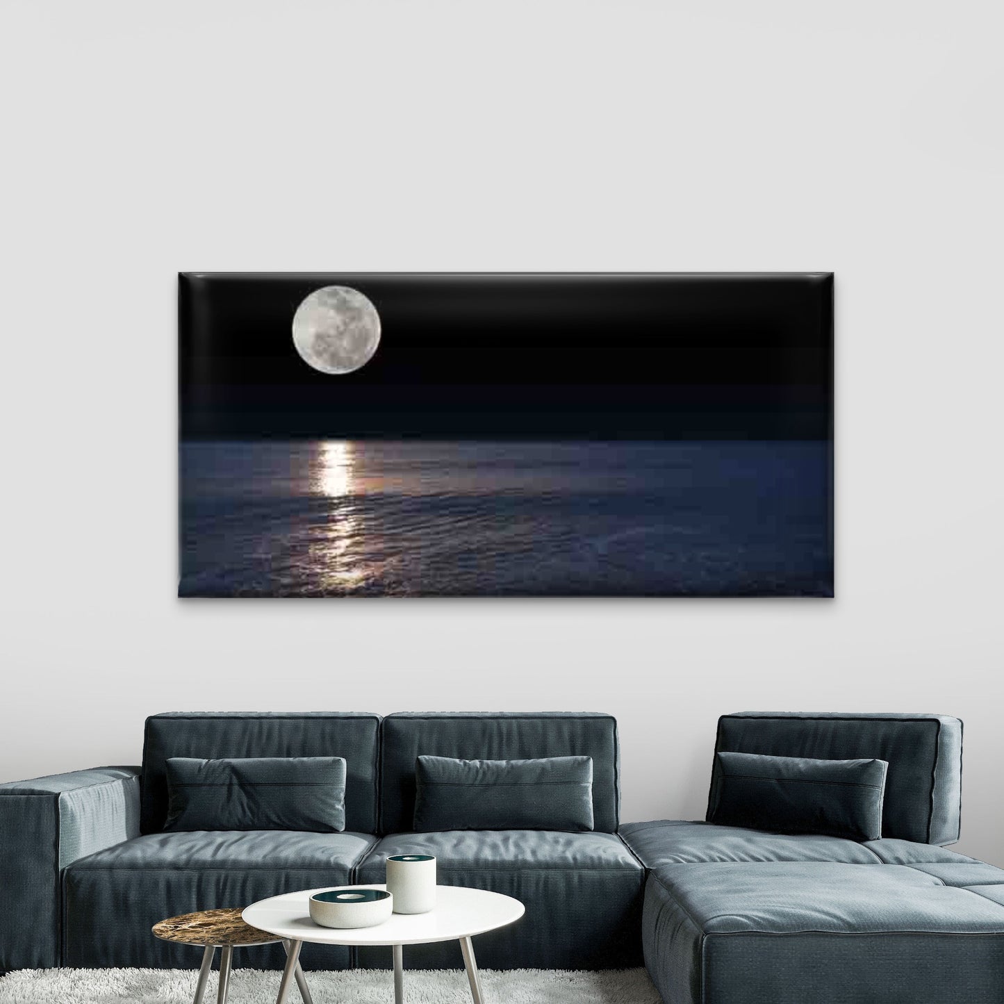 Full Moon over Ocean Wall Art Canvas Office Home Room Framed 120x60cm