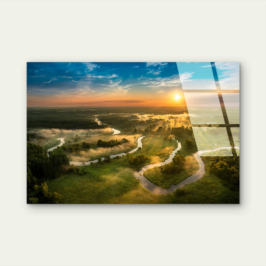 Winding River Valley Aerial View Glass Printing Wall Art Australian Made Quality