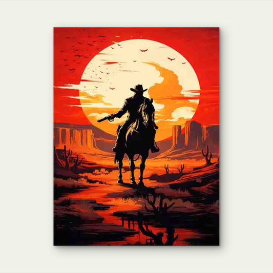 Desert Cowboy Sunset 60x90cm Metal Print Ready to Hang