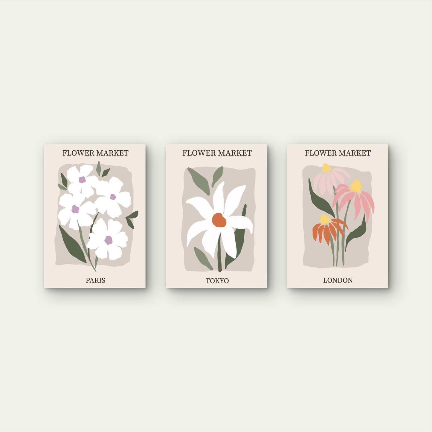 3pcs Flower Market Paris Tokyo London Floral Wall Art Set Canvas Framed 40x60cm - High Quality Print 100% Australian Made Wall Canvas Ready to Hang