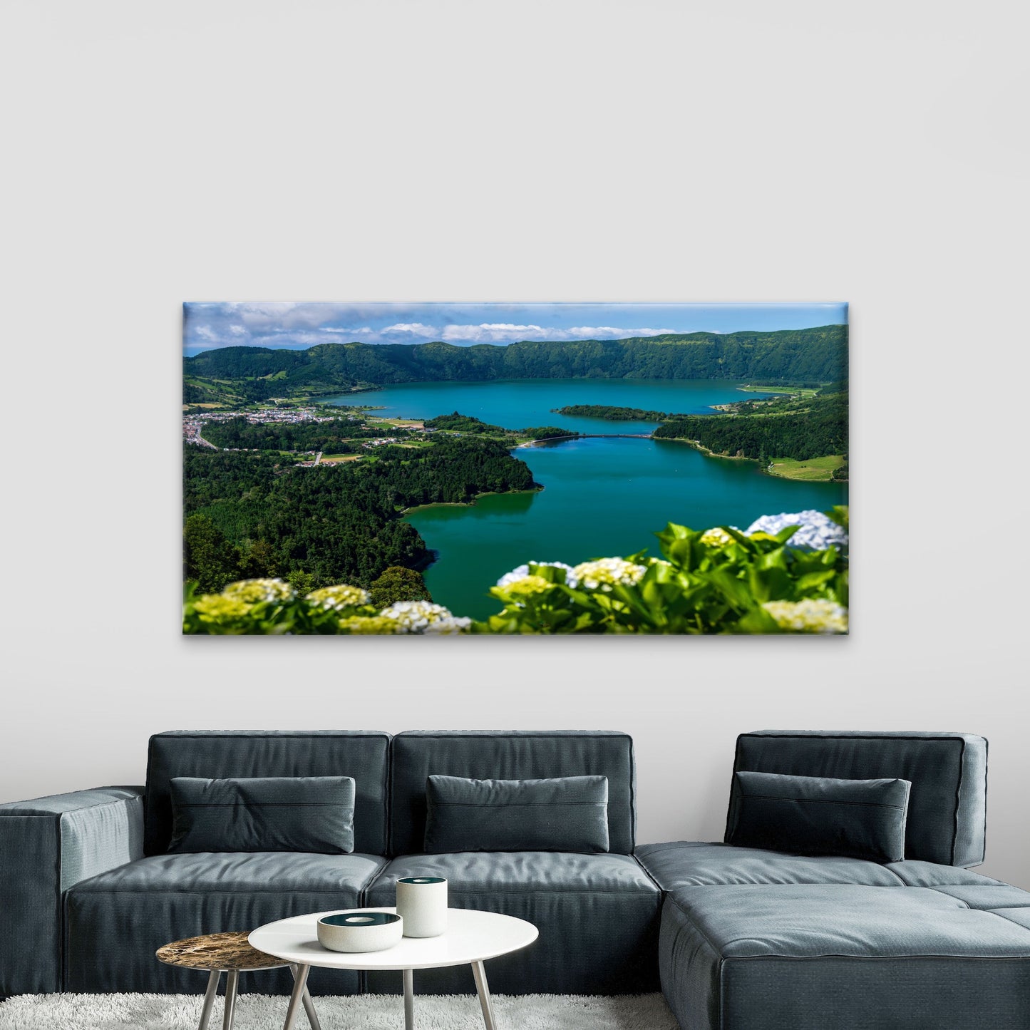 Sete Cidades Crater Lakes Wall Art Canvas Office Home Room Framed 120x60cm