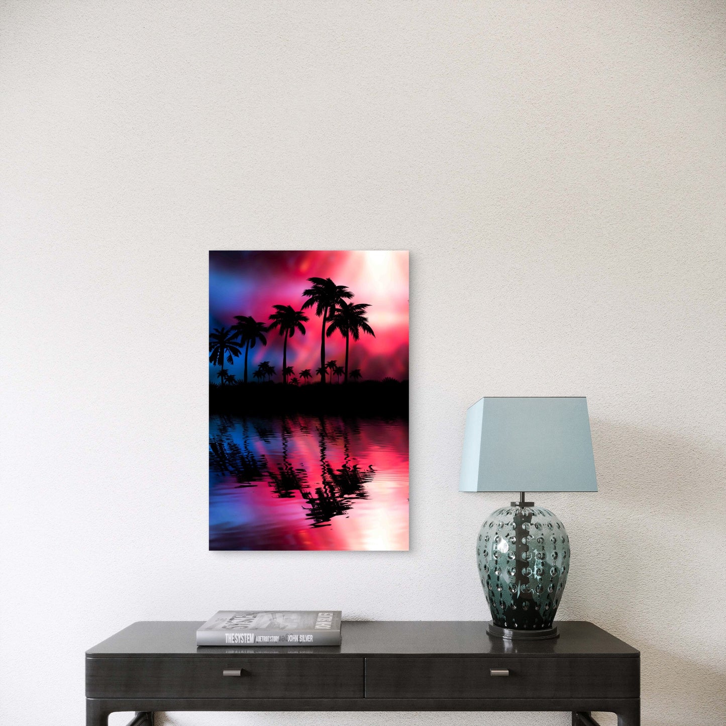 Neon Landscape Palms Arc 60x90cm Metal Print Ready to Hang