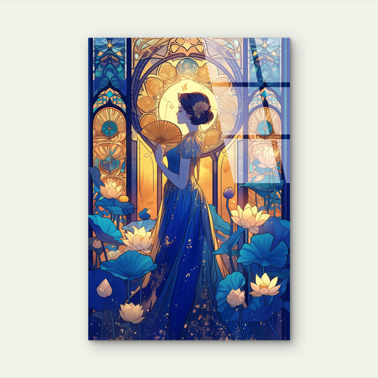 Elegant Woman Blue Gown Acrylic Glass Printing Wall Art Australian Made Quality