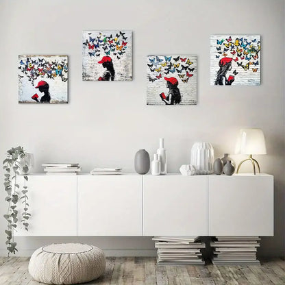 4pcs   Decoration Butterfly Girl  DG  Wall Art Canvas Framed
