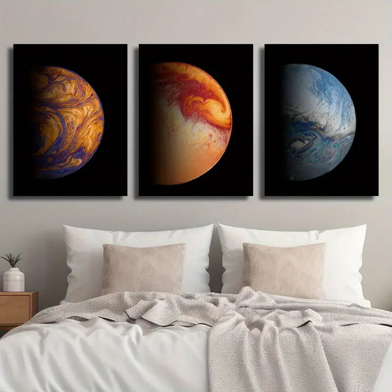 3pcs Earth & Moon Themes Metal Print Ready to Hang Art - Bella Home Decor