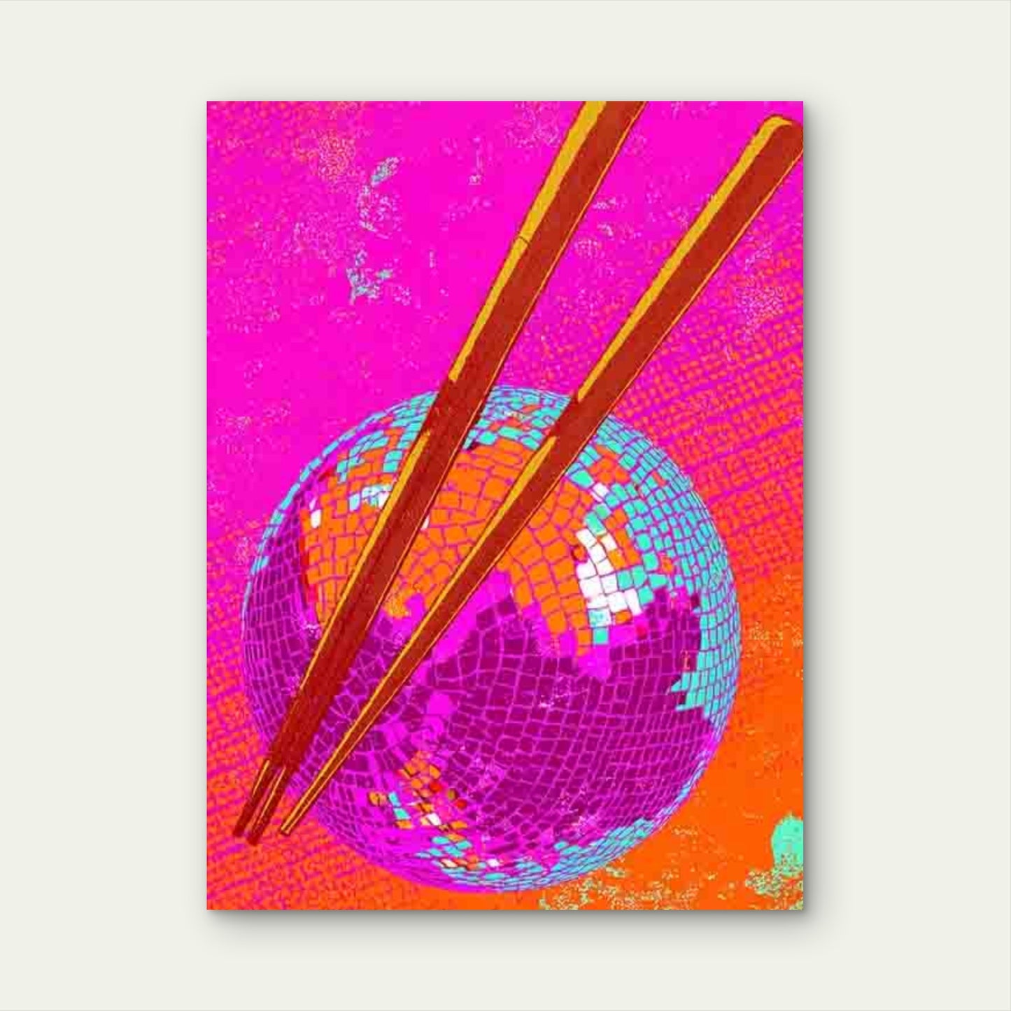 Retro Disco Ball & Chopsticks 60x90cm Metal Print Ready to Hang - Bella Home Decor