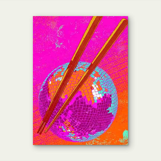 Retro Disco Ball & Chopsticks 60x90cm Metal Print Ready to Hang