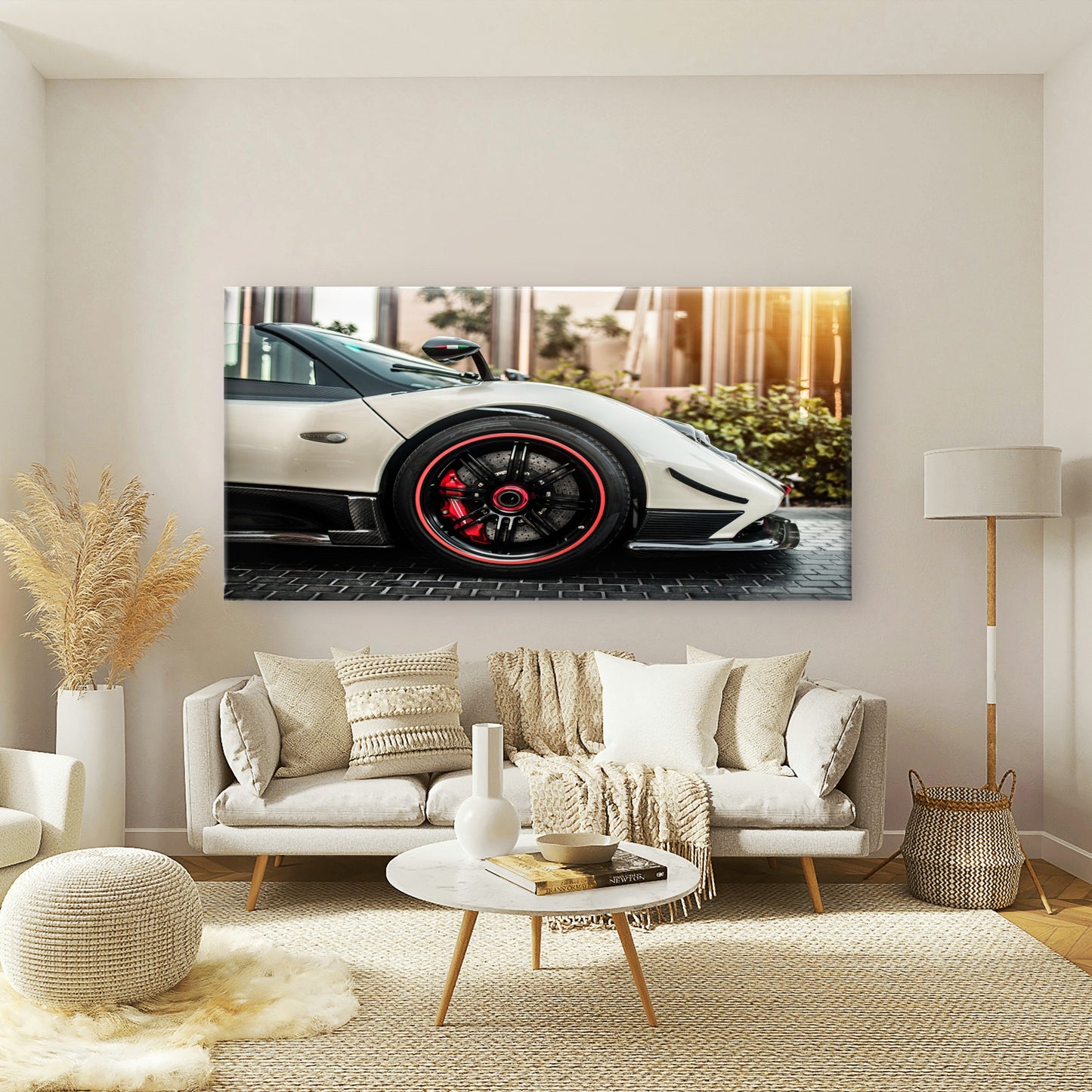 White Pagani Zonda Cinque View Wall Art Canvas Office Home Room Framed 120x60cm