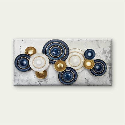 Blue and Golden Plates Wall Art Canvas Office Home Room Framed 120x60cm