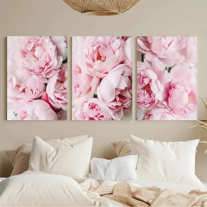 3pcs Peony Wall Art, Blush Pink Metal Print Ready to Hang Art