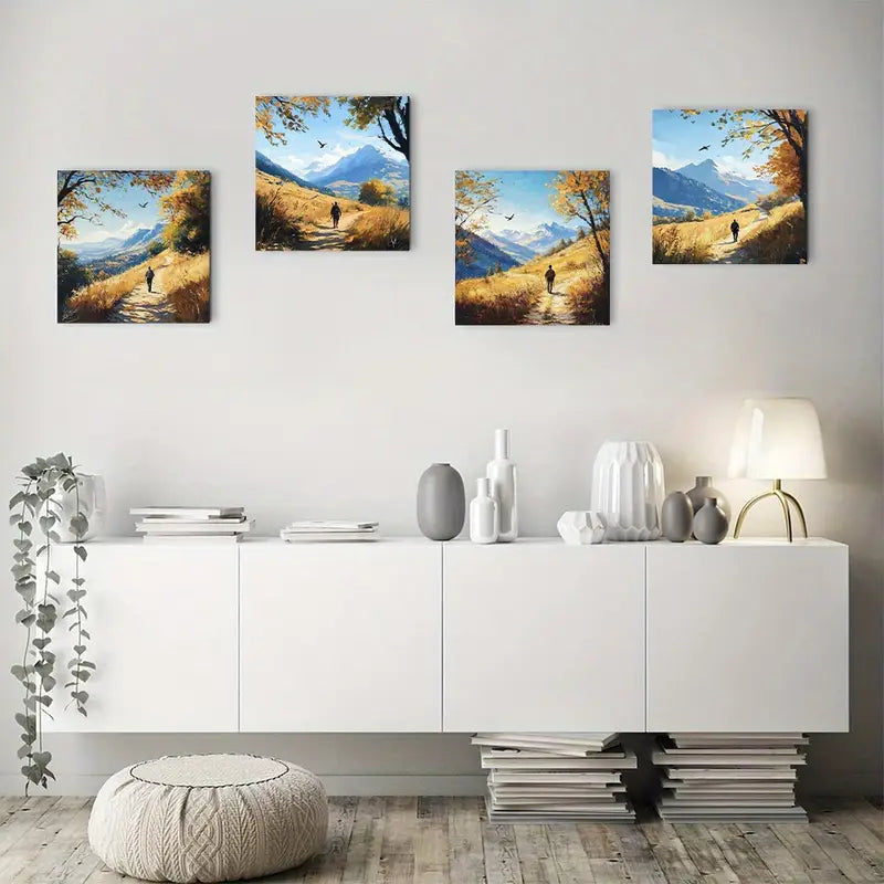 4pcs Chic Scenic Photography Wall Art Canvas Framed