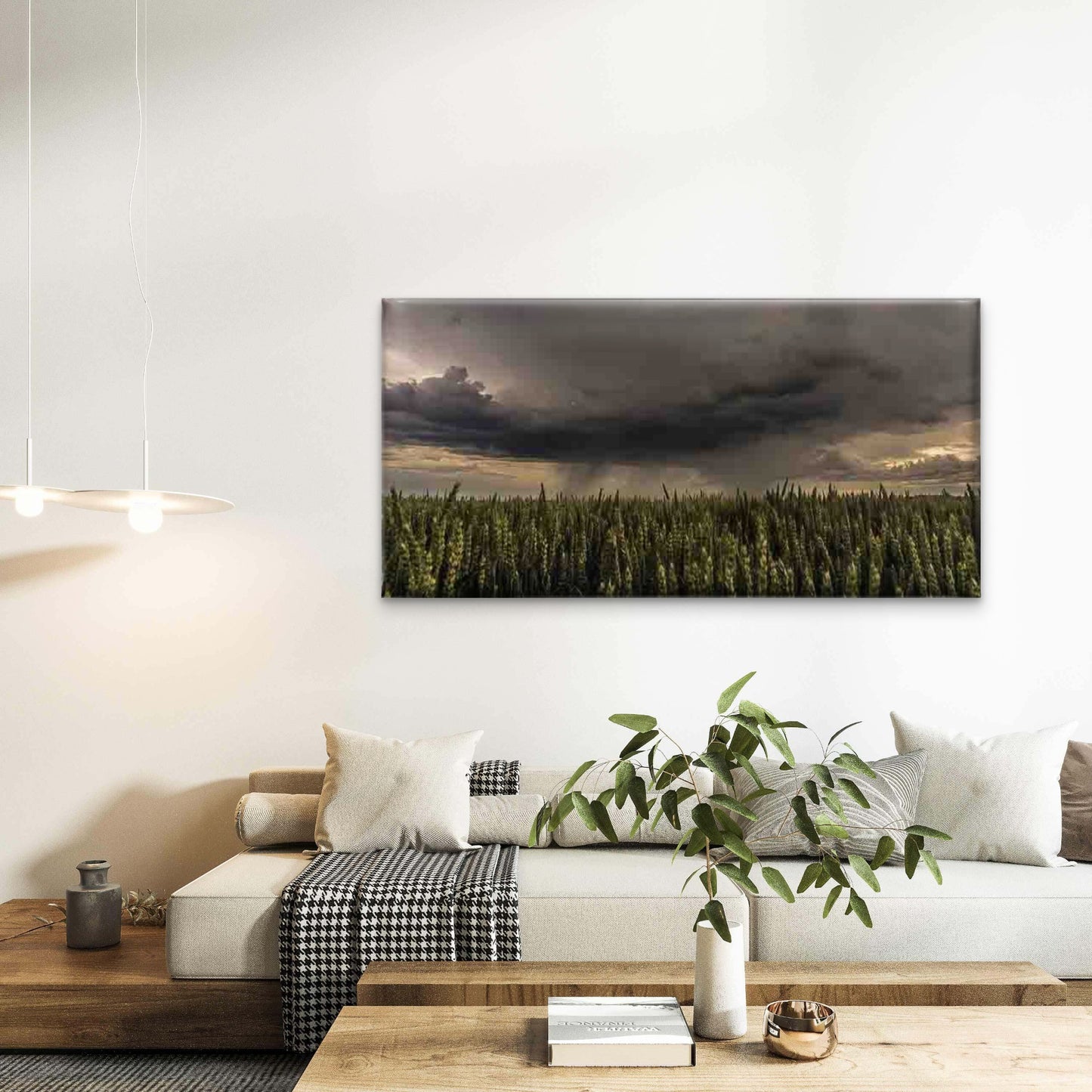 Stormy Sky Over Wheat Field Wall Art Canvas Office Home Room Framed 120x60cm - Bella Home Decor