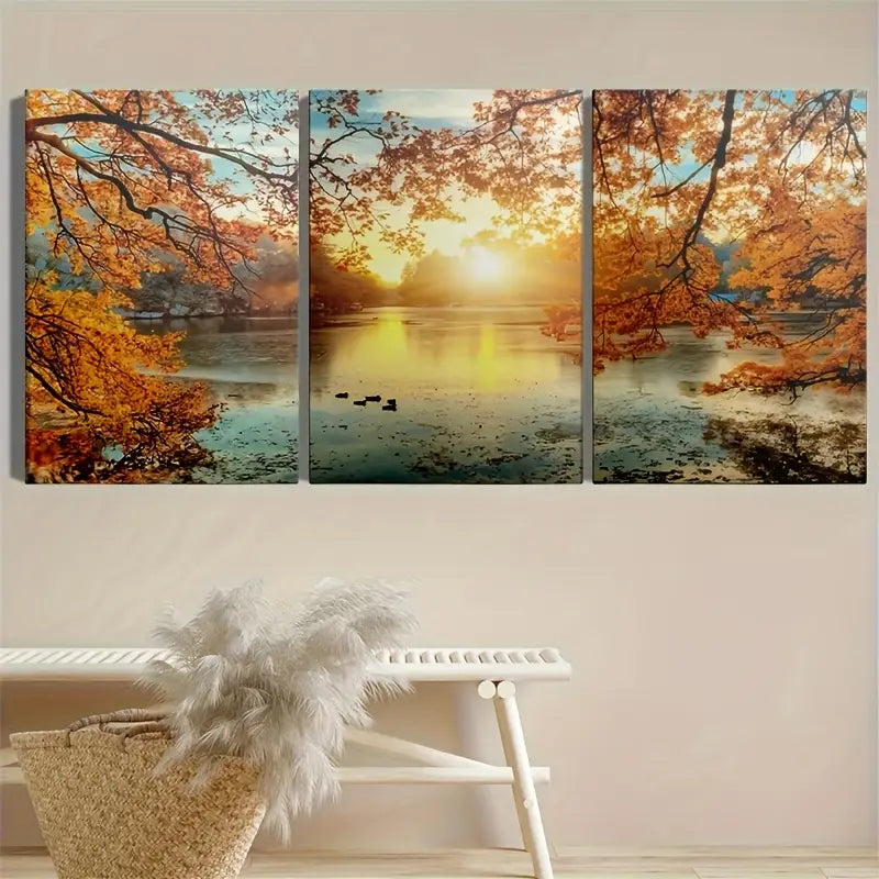3pcs Autumn Forest Tree Abstract Art  Metal Print Ready to Hang Art - Bella Home Decor