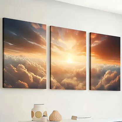3pcs Modern Sky Cloud Golden Sunrise Wall Art Set Canvas Unframed - High Quality Print 100% Australian Made Wall Canvas