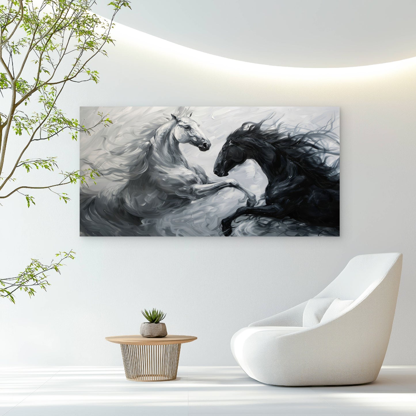 Black And White Horses Wall Art Canvas Office Home Room Framed 120x60cm