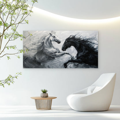 Black And White Horses Wall Art Canvas Office Home Room Framed 120x60cm