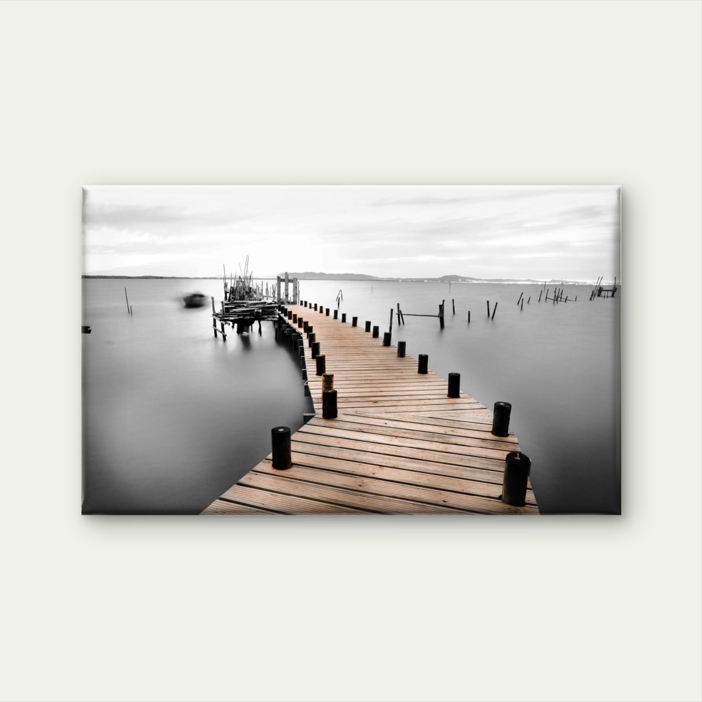 Black and White Wooden Pier Lake Wall Art Decor 100% Australian Made