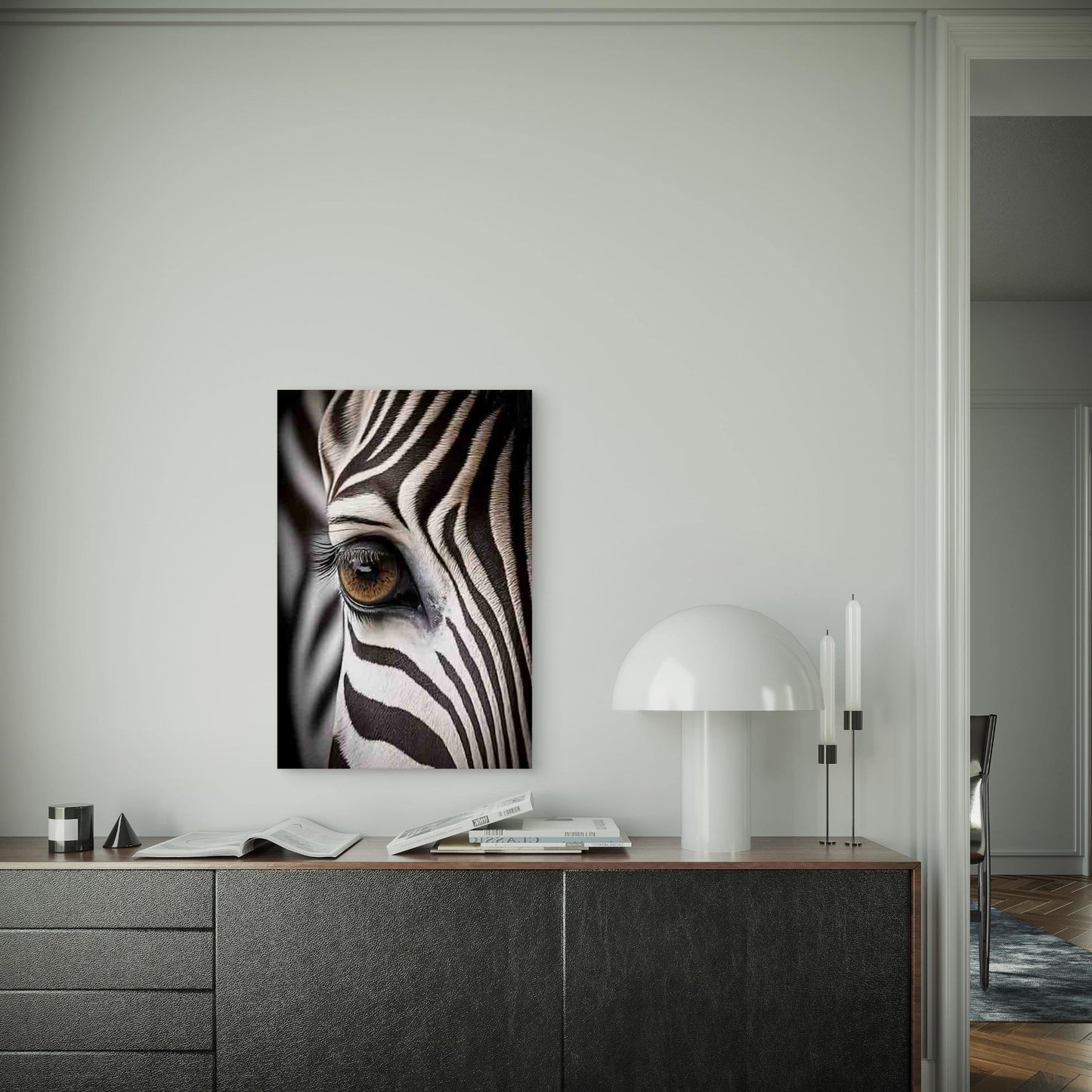 Zebra'S Gaze, Oil Painting Metal Print Ready to Hang - Bella Home Decor