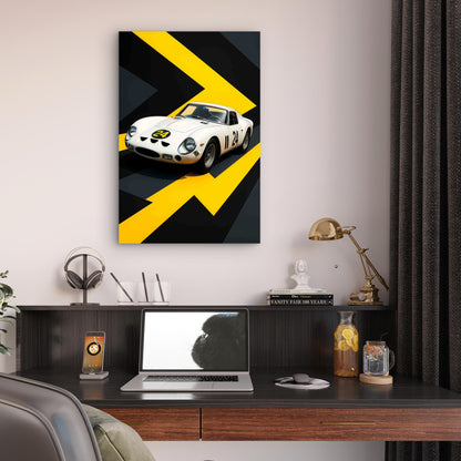 Classic White Retro Racing Supercar 40x60cm Metal Print Ready to Hang