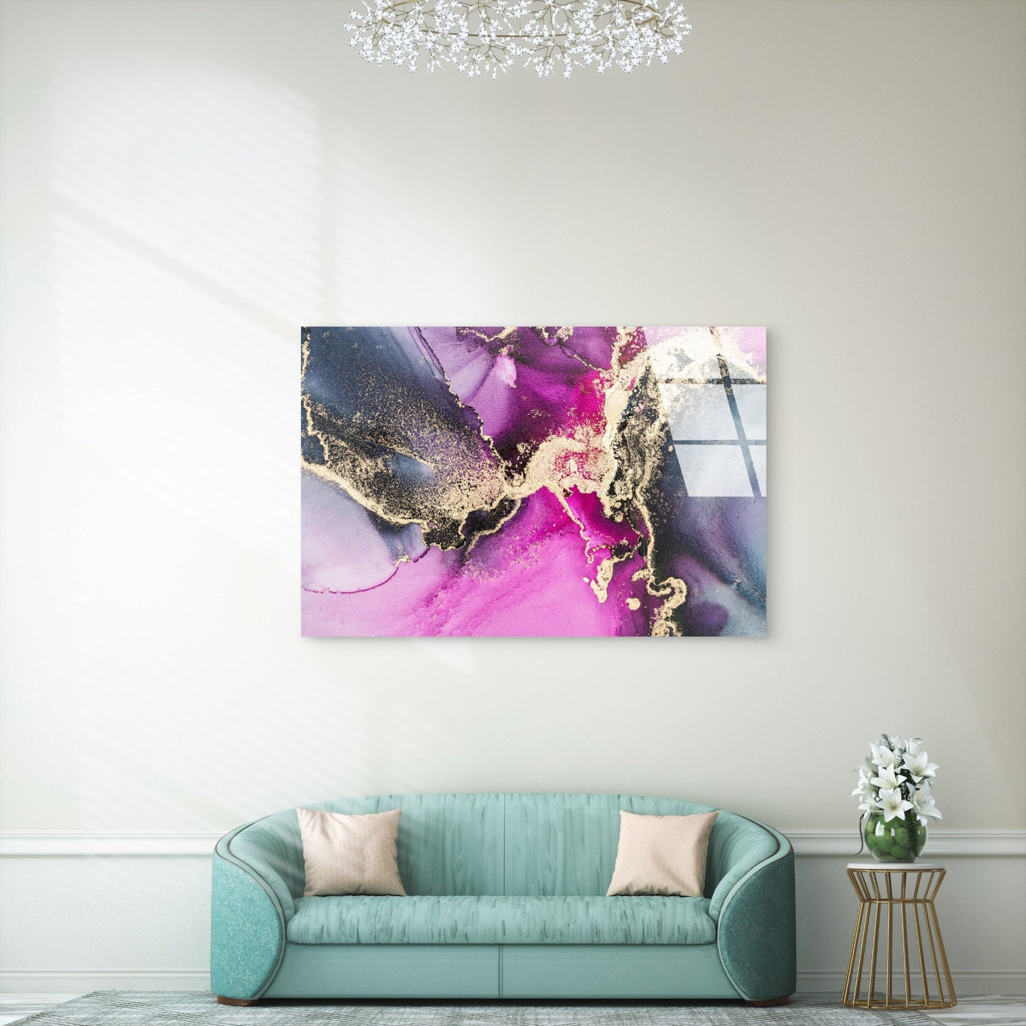 Purple Magenta Gold Abstract Acrylic  Glass Printing Wall Art Australian Made Quality