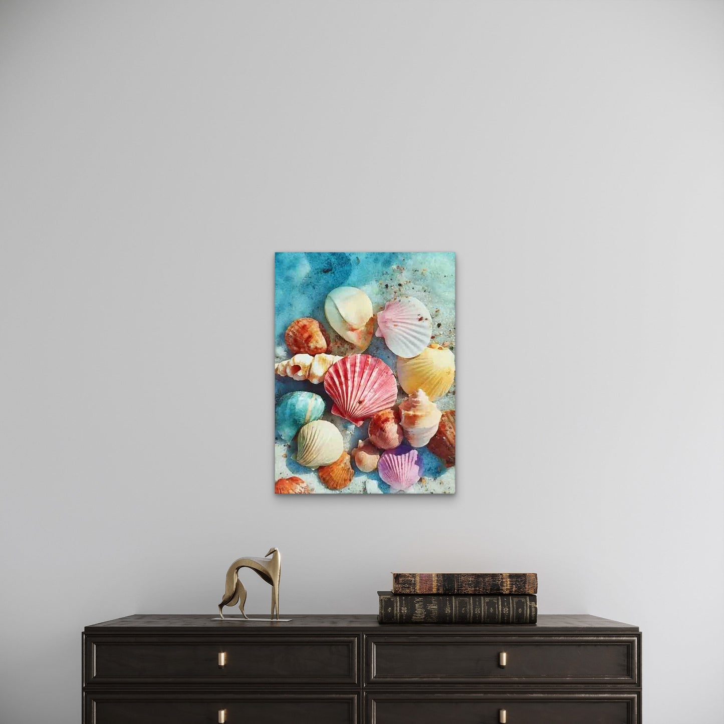 Watercolor Beach Sea Shells 60x90cm Metal Print Ready to Hang