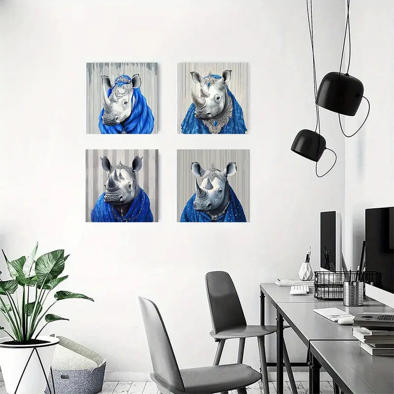 4pcs Blue Rhin Ready to Hang RT Wall Art Canvas Framed