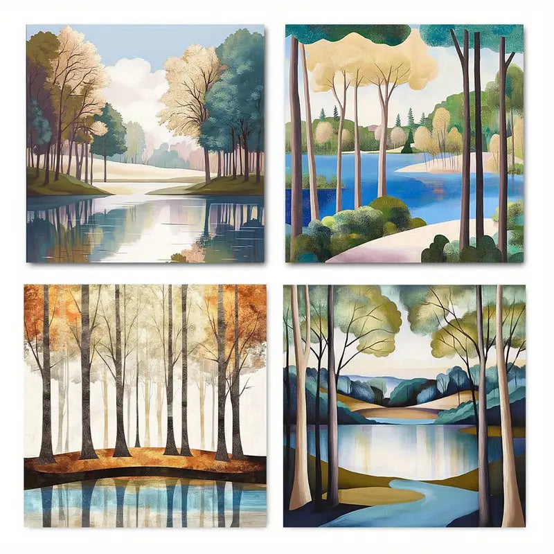 4pcs Decoration Trees  Wall Art Canvas Framed