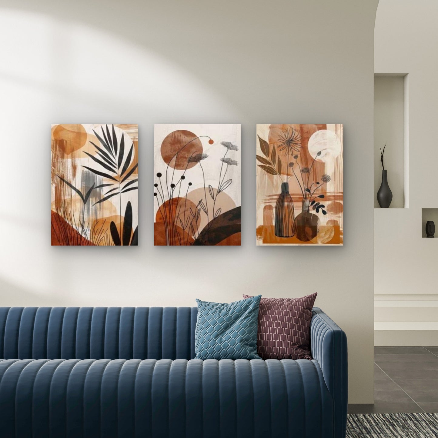 3pcs Abstract Terracotta Boho Botanical Vases Wall Art Set Canvas Framed 40x60cm - High Quality Print 100% Australian Made Wall Canvas Ready to Hang - Bella Home Decor