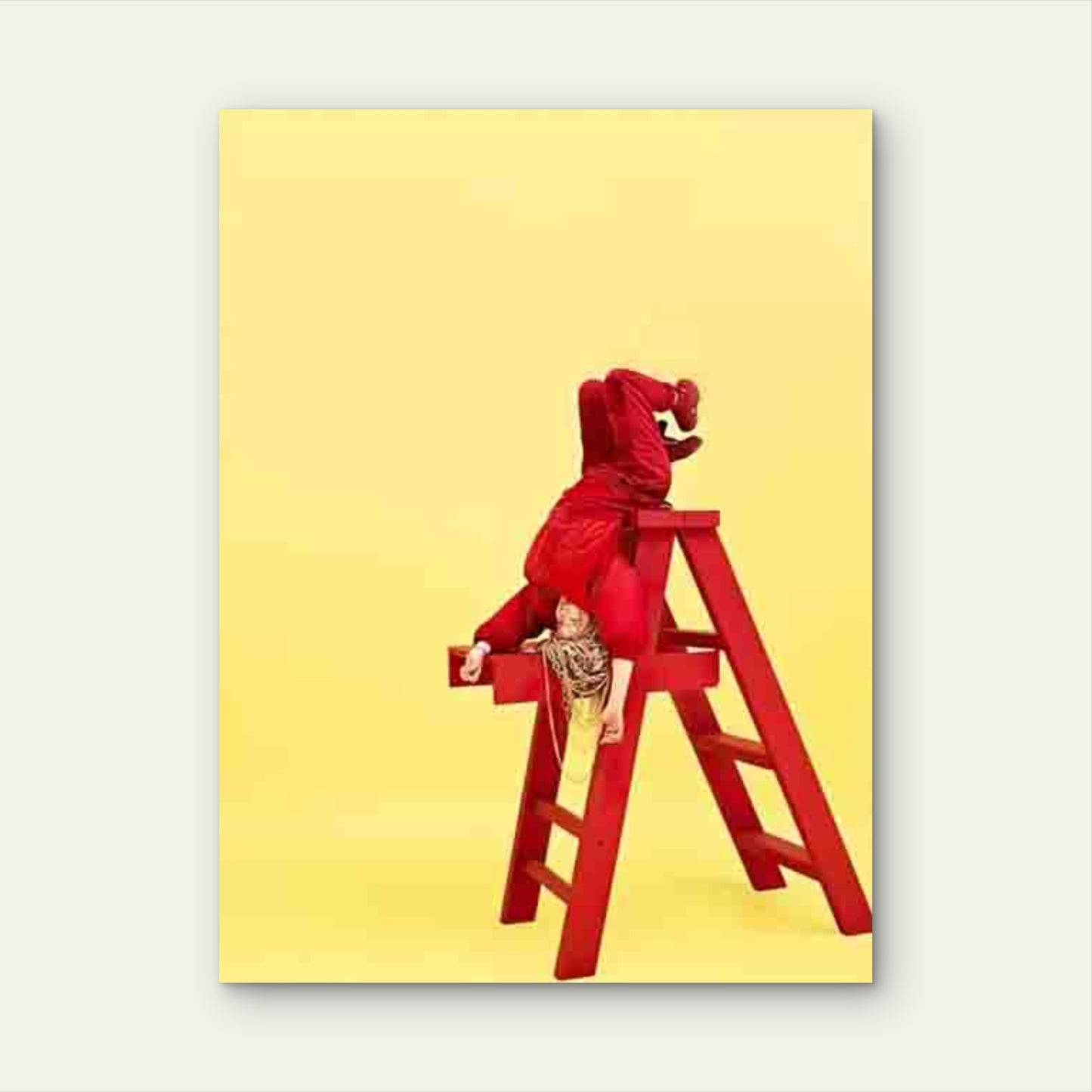 Vintage Exhausted Girl In a Ladder Metal Print Ready to Hang