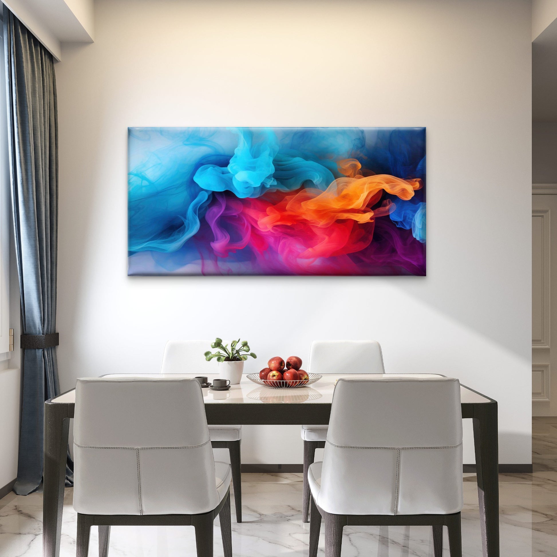 Vibrant Swirling Colored Smoke Wall Art Canvas Office Home Room Framed 120x60cm - Bella Home Decor
