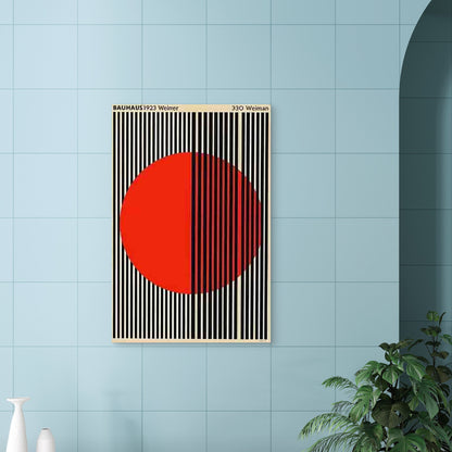 Black Vertical Stripes with Large Red Circles 40x60cm Metal Print Ready to Hang - Bella Home Decor
